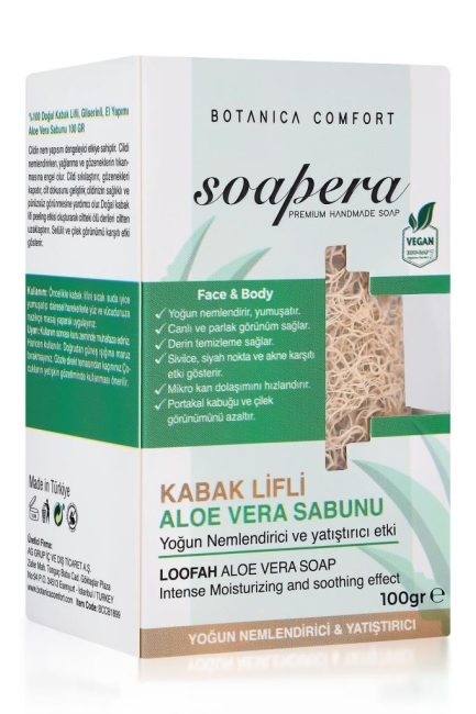 %100 Doğal Kabak Lifli, Gliserinli, El Yapımı Aloe Vera Sabunu 100 gr