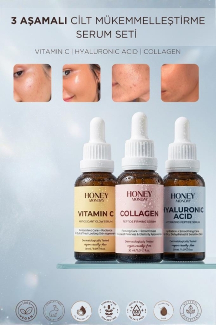 3 Aşamalı Cilt Mükemmelleştirme Serum Seti | Antioksidan Işıltı, Peptit Nemlendirici, Sıkılaştırıcı
