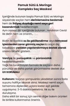 Anında İpeksi Yumuşaklık Veren Kuru, Hassas, Dökülen Saçlar için Pamuk Sütü & Moringa Saç Maskesi - Thumbnail