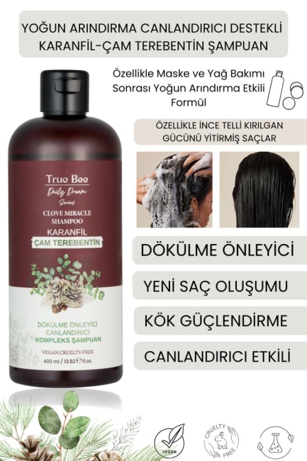Besleyici, Arındırıcı, Canlandırıcı Destekli Çam Terebentin | Karanfil Kompleks Saç Bakım Şampuanı