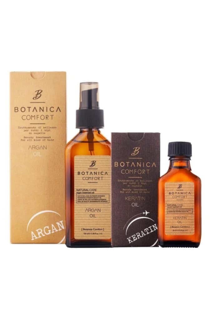Botanica Comfort - Botanica Comfort Yavaş Uzayan ve Yıpranmış Saçlar için Argan Yağı+ Keratin Yağ 2'li Set 