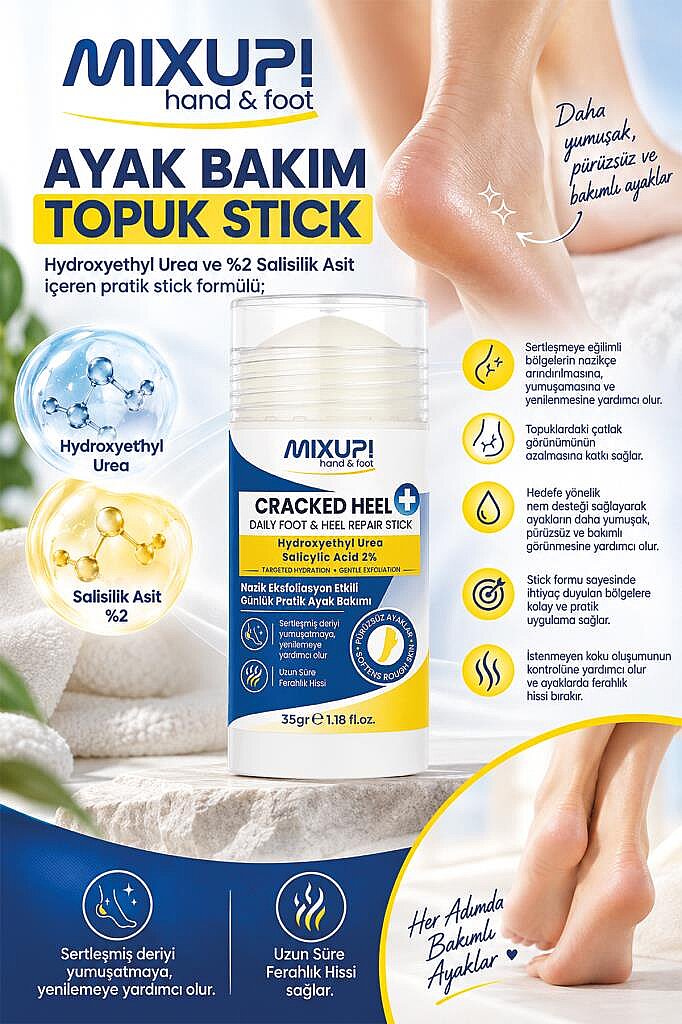 ! Cracked Intensıve Heel & Foot Stick | Yoğun Nem, Çatlak Karşıtı, Koku Karşıtı Etkili Formül | Ayak ve Topuk Çatlak Bakım Kremi 35 gr - 1
