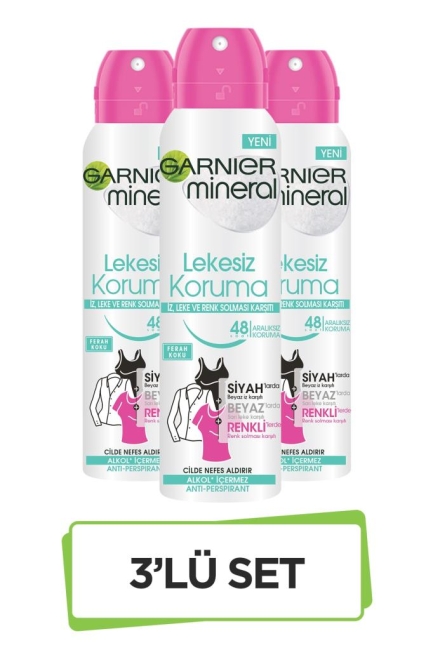 Garnier Mineral Lekesiz Koruma Ferah Koku Sprey Deodorant 3'lü Set 