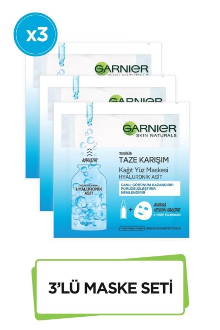 Garnier Taze Karışım Kağıt Yüz Maskesi Hyaluronik 3'lü Set 