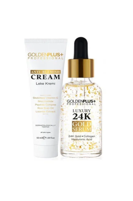GoldenPlus - GoldenPlus Vücut Lekeleri Ton Eşitleyici Bakım Kremi 50ml Ve Yaşlanma Kırışıklık Karşıtı Altın Serum 30ml