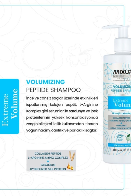 Mixup! İnce Telli Saçlar için Hacim Veren Kolajen Peptit, L-Argınıne Amıno Komplek Şampuan 400 ML