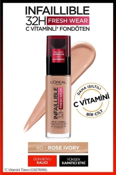 Infaillible 32H Fresh Wear C Vitaminli Fondöten - 60 Rose Ivory - Thumbnail