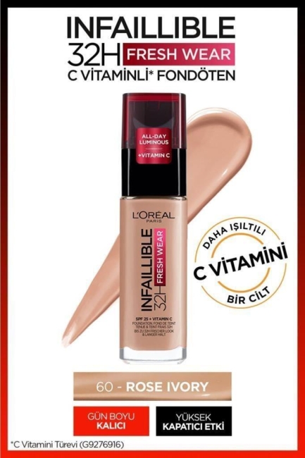 Infaillible 32H Fresh Wear C Vitaminli Fondöten - 60 Rose Ivory