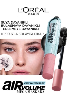 L'Oréal Paris Air Volume Mega Easy Waterproof Suya Dayanıklı Maskara - Siyah - Thumbnail