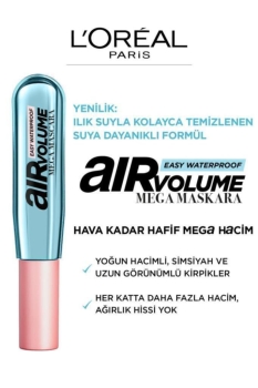 L'Oréal Paris Air Volume Mega Easy Waterproof Suya Dayanıklı Maskara - Siyah - Thumbnail