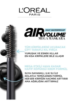 L'Oréal Paris Air Volume Mega Easy Waterproof Suya Dayanıklı Maskara - Siyah - Thumbnail