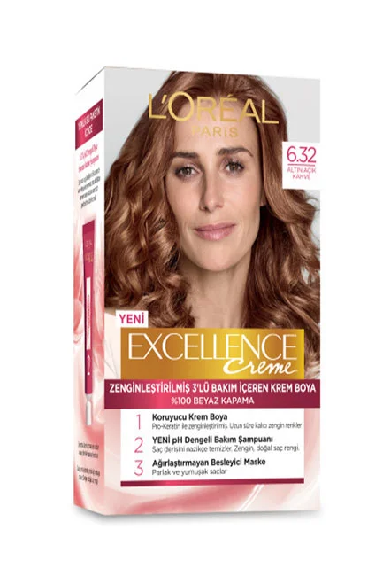 L'Oréal Paris - L'Oreal Paris Excellence Creme Saç Boyası 6.32 Altın Açık Kahve