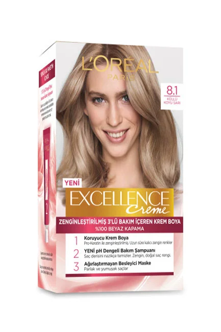 L'Oreal Paris Excellence Creme Saç Boyası 8.1 Koyu Sarı Küllü