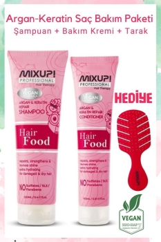 MIXUP! - Mixup Hair Food Argan-Keratin Yıpranmış Saçlara Özel Bakım Paketi (Şampuan+Bakım Kremi+Tarak)