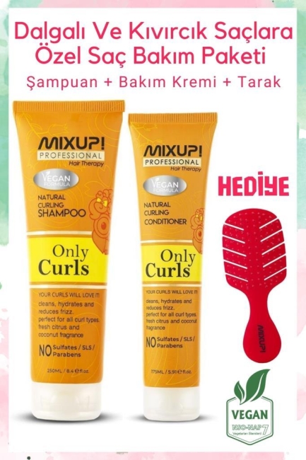 Mixup Only Curls Dalgalı Ve Kıvırcık Saçlara Özel Saç Bakım Seti (Şampuan+Bakım Kremi+Tarak)