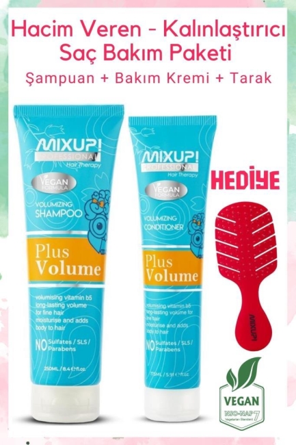 Mixup Plus Volume Hacim Veren - Kalınlaştırıcı Saç Bakım Paketi (Şampuan+Bakım Kremi+Tarak)