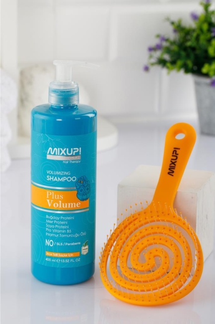 Mixup! Plus Volume Ince Telli Saçlar Için Şampuan 400 ml + 3D Soft Touch Saç Fırçası Turuncu 