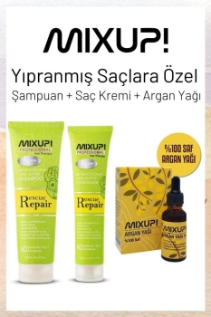 Mixup! - Mixup Yıpranmış Saçlara Özel Saç Bakım Seti (Şampuan + Saç Kremi + Argan Yağı)