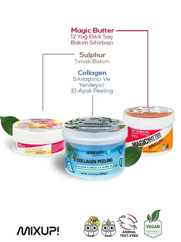 Mixup! - Mixup! Bakım Seti (Sulphur 56gr-12 Yağ Etkili Saç Bakım Sihirbazı 250ml- Collagen El Ayak Peeling 200gr )