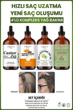 Süper 4'Lü Kompleks Yağ Bakım Seti Hızlı Saç Uzatma, Saç Kökü Güçlendirme, Gürleştirme(100 Ml x 4 ) - Thumbnail