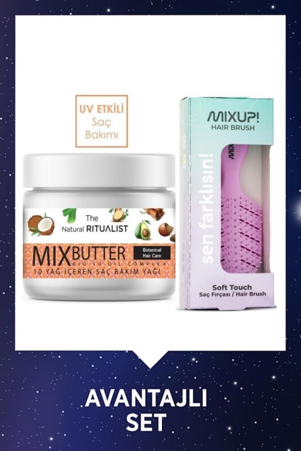 The Natural Ritualist Mix Butter 10 Yağ Içeren Saç Bakım Yağı 150 Gr + Mixup Mini Soft Touch Saç Fırçası Palmiye Lila