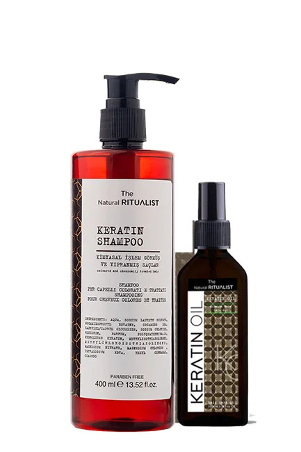 The Natural Ritualist - The Natural Ritualist Yıpranmış Saçlara Özel Keratin Bakım Seti Şampuan 400ml + Yağ 100ml